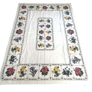 Vintage Sunweave Cotton Blend Tablecloth printed floral pattern white rectangle
